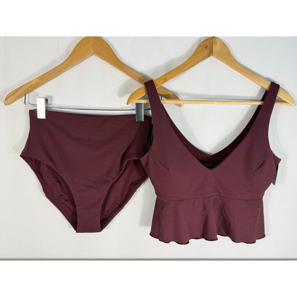SPANX Swim Pique Longline Flounce Bikini Set Mulberry NWT 2 Piece